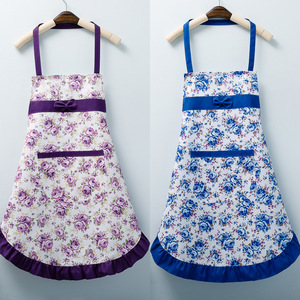 新夏季厨房家用围裙时尚透气防油布料女士韩式碎花围腰套装