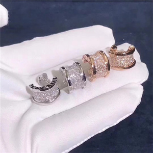 bvlgari/宝格丽小蛮腰耳钉18k玫瑰金白金满钻弹簧男女耳钉 项链