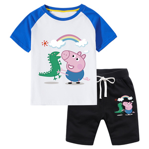 乔治宝宝纯棉套装夏装小猪佩奇儿童t恤短裤两件套男童短袖夏季t恤