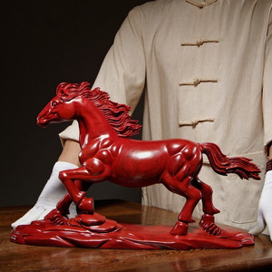 红花梨木雕马摆件实木质马到成功家居客厅办公室装饰红木工艺品