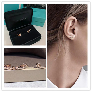 直邮tiffany/蒂芙尼 t系列 笑脸耳钉 18k玫瑰金镶钻 微笑耳环 女