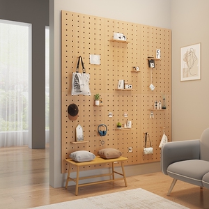 烘焙收纳架北欧幼儿园隔板实木洞洞板工具房背景墙装饰墙玄关日式