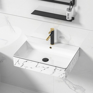 简约大理石纹陶瓷挂墙悬挂式洗手盆方形小户型洗脸挂壁组合池盘