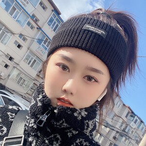 宽边黑色针织发带女日常外戴秋冬季短发运动保暖护耳护脑门发箍