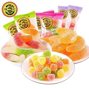 徐福记糖霜橡皮糖果汁造型软糖QQ糖毛毛虫3D草莓味儿童休闲零食品