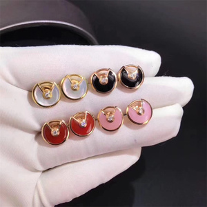 卡地亚耳钉18k玫瑰金经典款单钻护身符黑玛瑙红玉髓粉贝母女项链