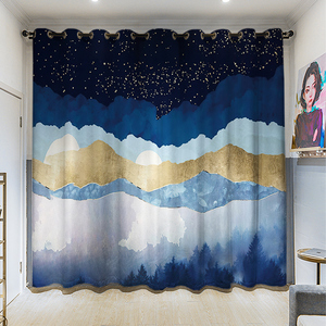 欧式打孔背景遮光窗帘窗免布家用隔热隔断飘全卧室装饰画客厅简