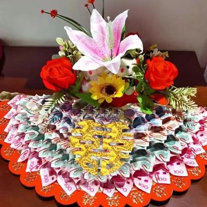 压箱钱贴钱扇子女方结婚翻箱用婚庆品喜字扇型立体植绒布置扇喜字