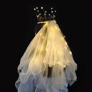 网红头纱派对生日帽子拍照道具ins头饰发光儿童皇冠布置装饰头冠