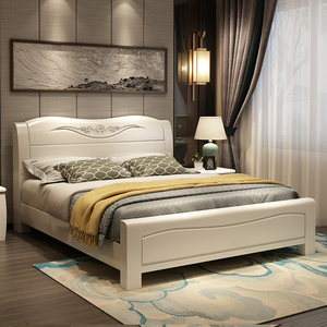 宜家白色实木床 简约现代单双人床1.8米主卧室1.5m橡木中式储物高