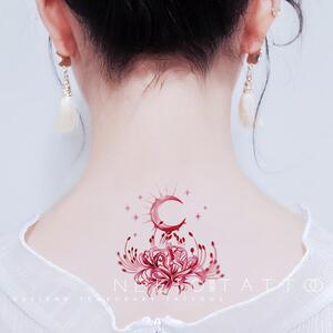 纹身贴血月彼岸花红色曼珠沙华月亮星星性感臂颈部防水女持久仿真