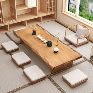 日式实木茶桌椅组合榻榻米炕桌阳台茶几坐地桌茶室长条禅意矮茶台