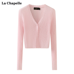 拉夏贝尔/La Chapelle花边衬衫针织开衫女短款糖果色防晒衣空调衫