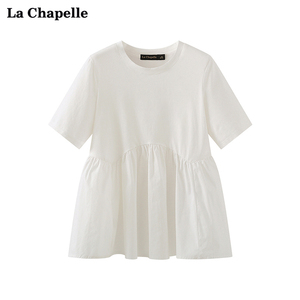 拉夏贝尔/La Chapelle圆领蓬蓬娃娃衫女短袖T恤百搭纯棉上衣夏季