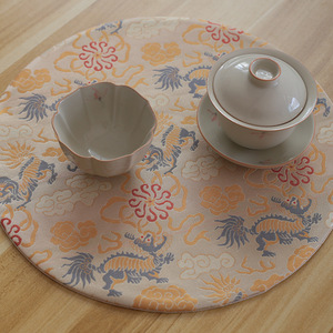 手工茶席垫子宋锦龙年圆形干泡垫吸水端新中式织锦茶垫茶巾桌布