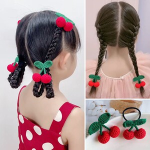 网红毛线针织樱桃发夹子秋冬可爱儿童发绳女童喜气中国红扎头发饰