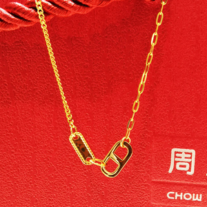 周大福足金猪鼻子环环相扣猪鼻环黄金项链克减90 新款计价f229592
