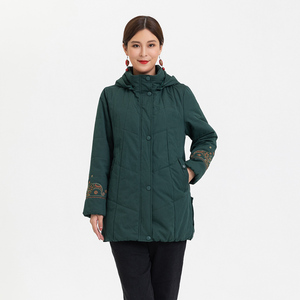 桑迪冬季刺绣棉服女妈妈简洁高档大方保暖可脱卸帽中长款棉衣外套