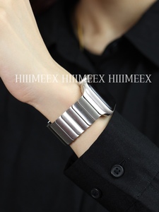 HIIIMEEX适用苹果手表 蝴蝶扣不锈钢iwatch表带 applewatch表带s8高级简约钢链