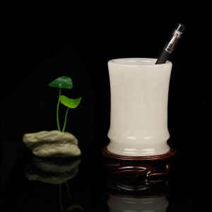 天然玉石笔筒办公室桌面高档装饰品摆件节节高升招财玉雕工艺品