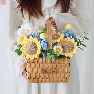 向日葵花束毛线编织插花开业花篮手工花束diy材料包绒线花成品