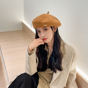秋冬季新款毛线针织贝雷帽子女日系复古画家帽网红显脸小八角帽潮