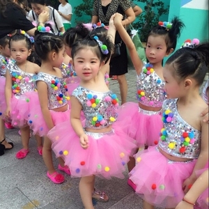 六一儿童亮片爵士舞演出服女童现代舞蹈服装幼儿蓬蓬纱裙表演服饰