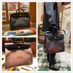 hermes/爱马仕女包herbag39帆布黑色公文包手提男士休闲斜跨包