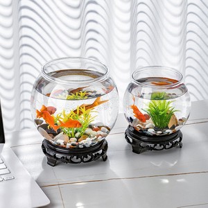 玻璃鱼缸圆形透明大号办公室创意客厅裸缸桌面加厚玻璃鼓缸金鱼缸