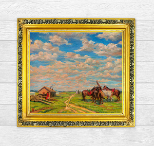 现代名家装饰画无框画油画布(草原牧场,民族风,风景画,单幅)