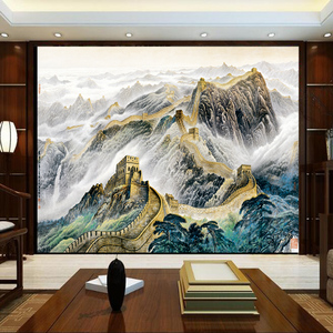 万里长城办公室墙壁画迎客松墙布8d壁布3d墙纸无缝沙发背景墙壁纸