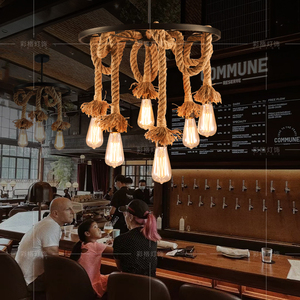 工业风复古灯客厅餐厅简约现代车轮艺术个性卧室创意麻绳灯具吊灯