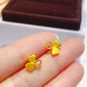 三叶草黄金耳钉女5g金爱心镂空耳饰999足金心型耳环女友生日礼物