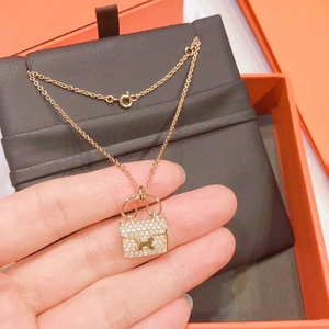 爱马仕康康包项链18k白金镶钻小q猪鼻子h珐琅锁骨链女二手