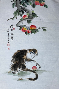 猴子摘桃画