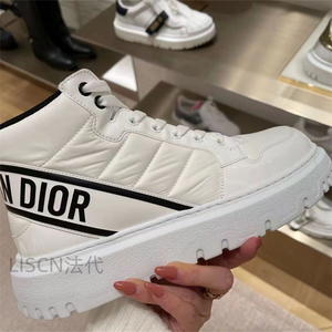 liscn代购dior/迪奥新款高帮系带女士板鞋牛皮字母logo印花小白鞋