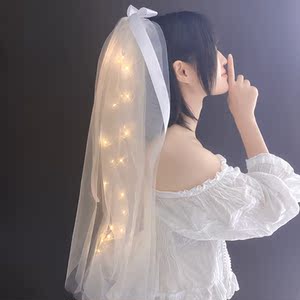 公主头纱发光婚礼结婚证件拍照仙ins风婚纱领证登记儿童夜市透明