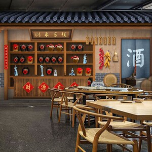 复古江湖客栈墙纸直播背景墙装饰墙布餐厅收银前台农家乐酒馆壁纸