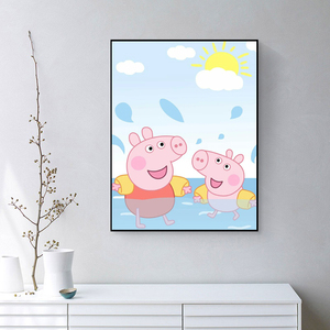 小猪佩奇diy数字油画卡通儿童幼儿手工绘画丙烯解压挂墙装饰画
