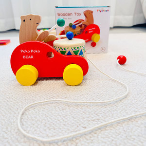 新款德国儿童小熊敲鼓学步拖拉玩具宝宝拉线牵引手推车拉拉车