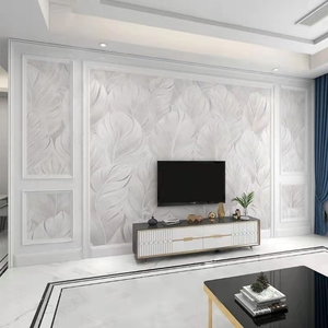 现代简约沙发电视背景墙壁纸北欧影视墙壁布羽毛墙布暖色卧室墙纸
