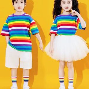 巴拉巴柆韩系六一儿童蓬蓬裙彩虹套装幼儿园舞蹈表演服嘻哈街舞潮