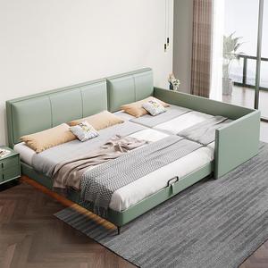 顾家家居真皮二胎家庭亲子床3米加宽一家四口大床3人超大榻榻米拼