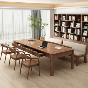 现代客厅实木大长书桌大板家用带抽屉工作台学习桌多人餐桌办公桌