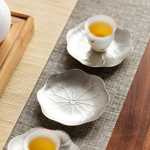 日式杯垫锡制浮雕荷叶杯托手工创意茶托隔热防烫茶具配件茶杯垫子
