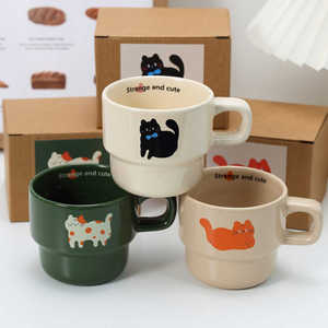 新品原创可爱小猫咪马克杯陶瓷叠叠杯伴手礼杯子卡通咖啡杯喝水杯