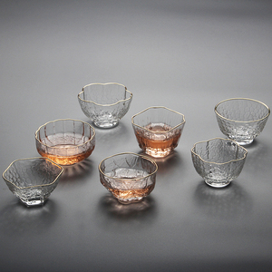 日式风格功夫茶具锤目纹品茗杯玻璃茶杯小杯耐热玻璃杯描金锤纹杯