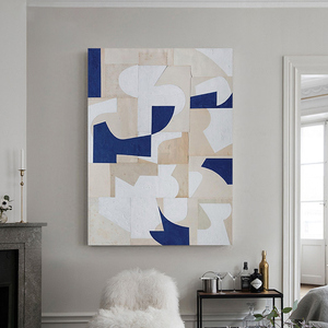 抽象手绘油画赤贫风几何图案装饰画客厅正对门玄关手工后现代挂画