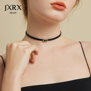 JXRX猪鼻子黑色项链女轻奢小众choker颈链2023新款爆款项圈锁骨链
