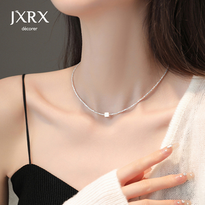 JXRX麦承欢同款碎银子项链女纯银2024新款颈链锁骨链小方块吊坠